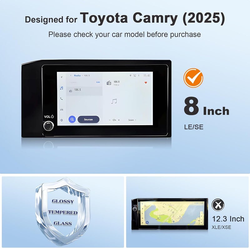 BSTW for 2025 Camry Screen Protector for 2025 Toyota Camry LE SE 8-In Touchscreen for 2025 Toyota Camry Hybrid EV Accessories Anti Scratch Tempered Glass Protective Film - Image 2